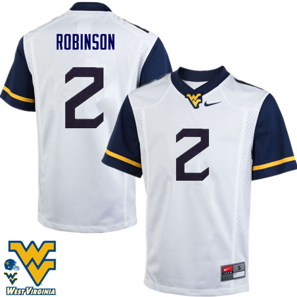 Men #2 Kenny Robinson West Virginia Mountaineers College Football Jerseys-White - Click Image to Close